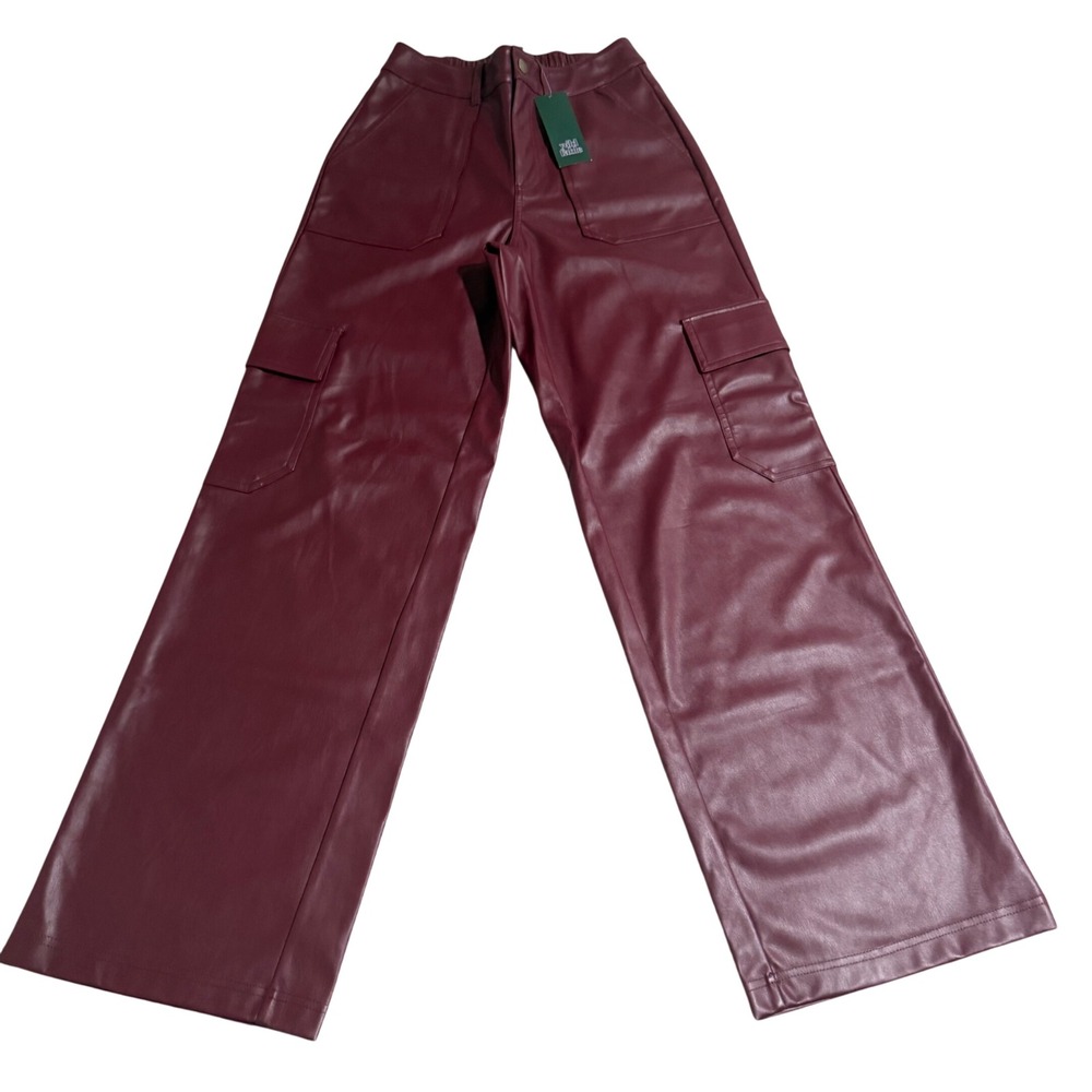 Wild Fable Faux Leather Cargo Pants Wide Leg High Rise Womens XS Burgundy Baddie